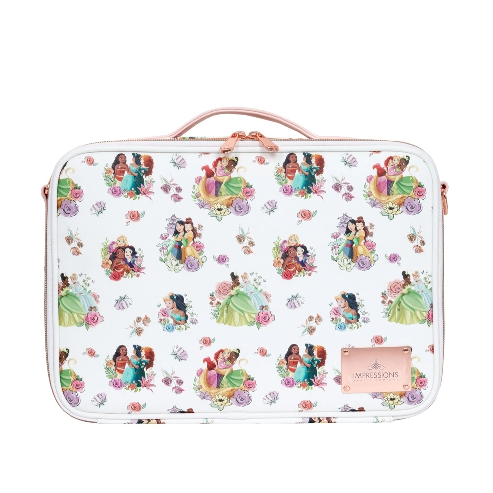 Impressions White Floral Princess Cosmetic Case with Rose Gold Accents